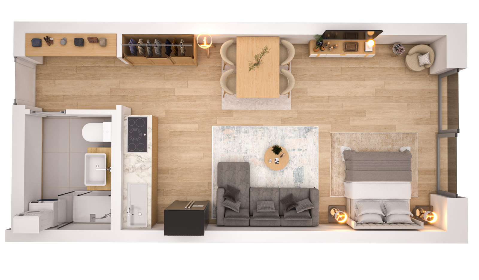Visualisierung der Wohnung WHG 10 – 1. Obergeschoss aus der Vogelperspektive