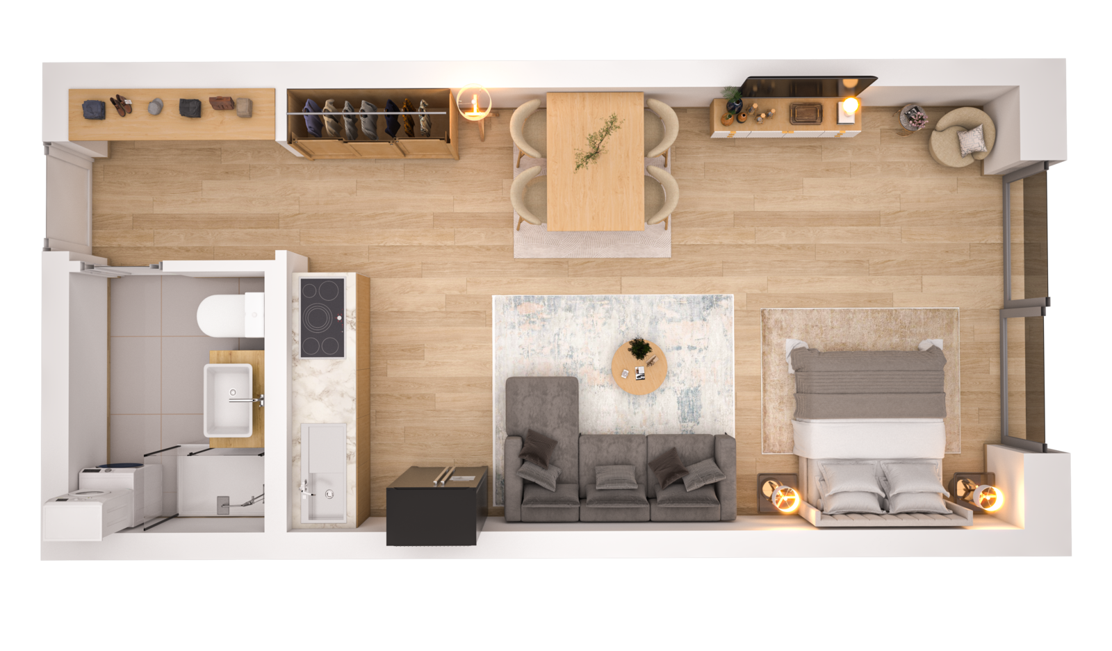 Visualisierung der Wohnung WHG 4 – Erdgeschoss aus der Vogelperspektive