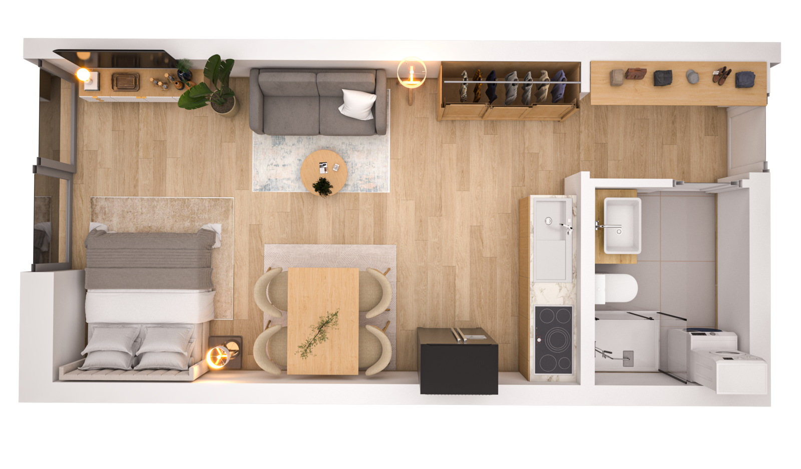 Visualisierung der Wohnung WHG 7 – 1. Obergeschoss aus der Vogelperspektive